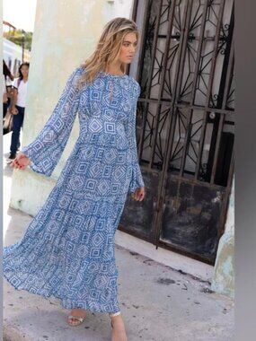 Oliphant Balloon Waisted Maxi Dress Bali Blue